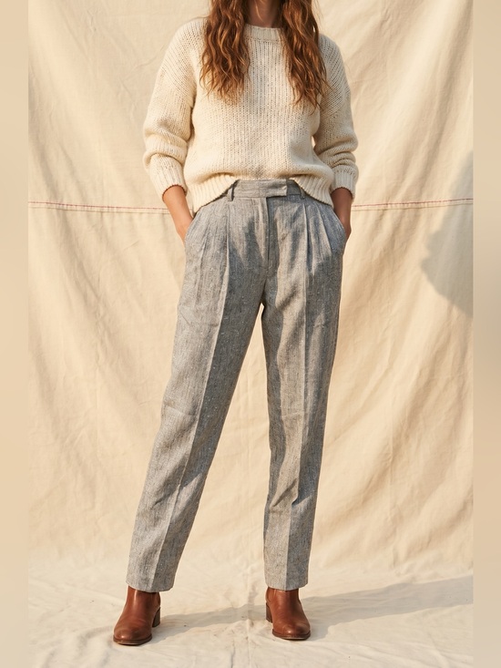 nino friero Pants - Nino Foriero Tall High-Rise Pleated Linen Trousers in Gray